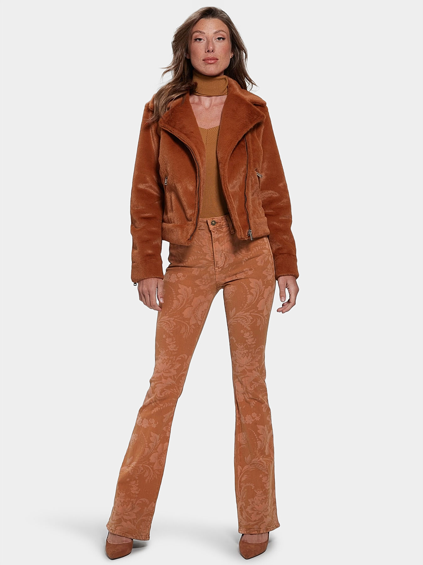 LAVINIA biker jacket with faux fur texture brand GUESS