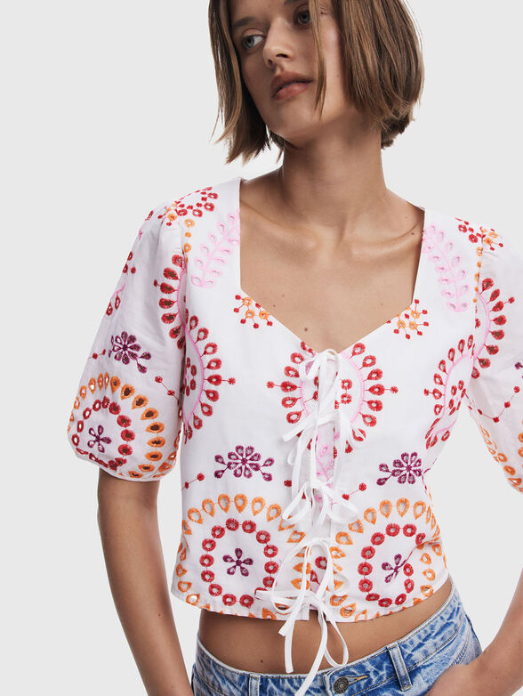 LAZOS blouse with short sleeves and embroidery - 4