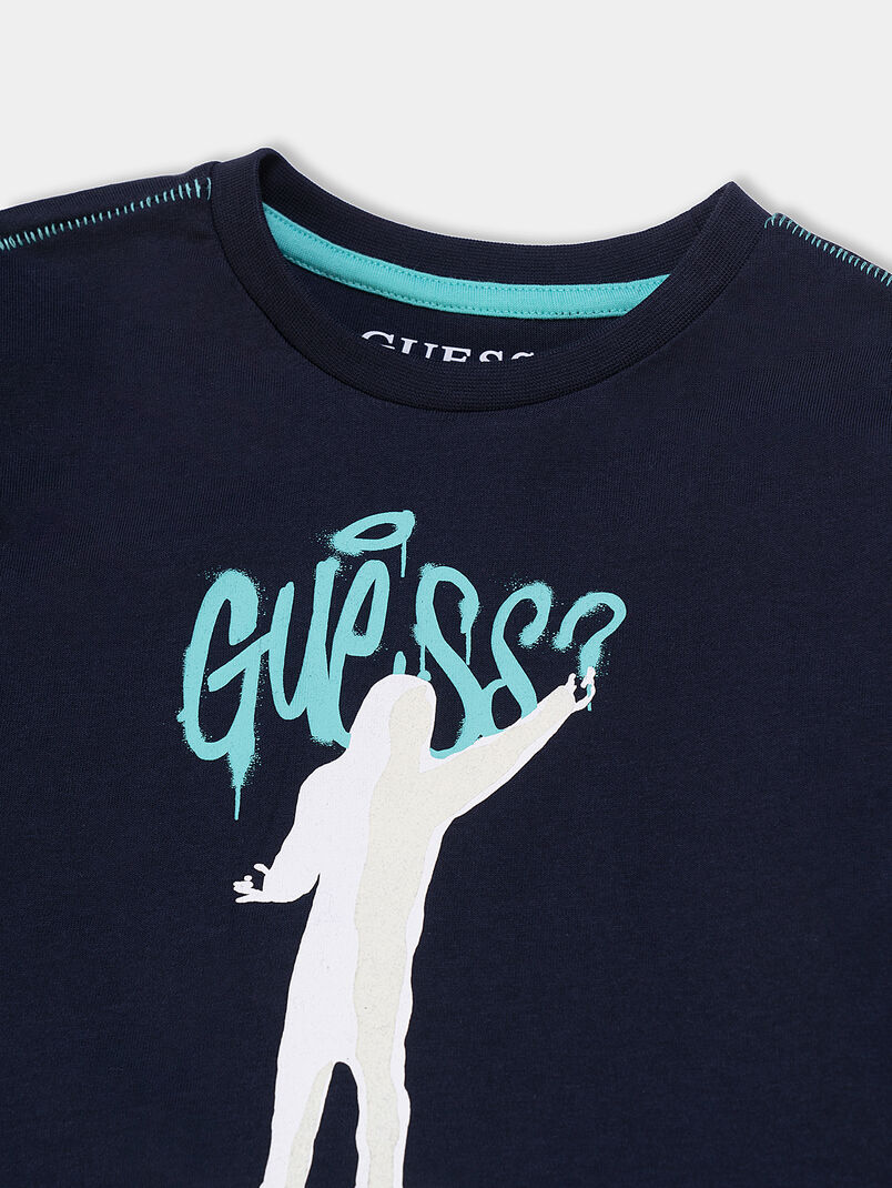 Dark blue blouse with long sleeves and print - 3