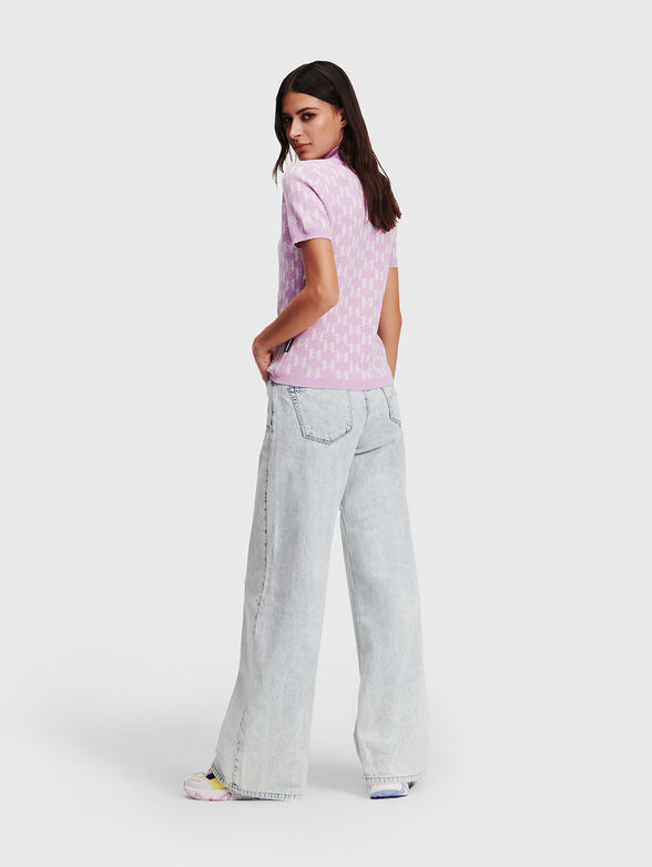 Knitted blouse with short sleeves and monogram design - 3