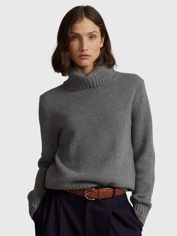 Grey wool sweater with turtleneck collar - 1