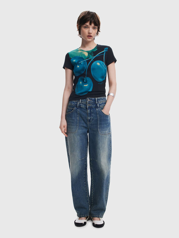 Ribbed blouse with contrasting print - 1