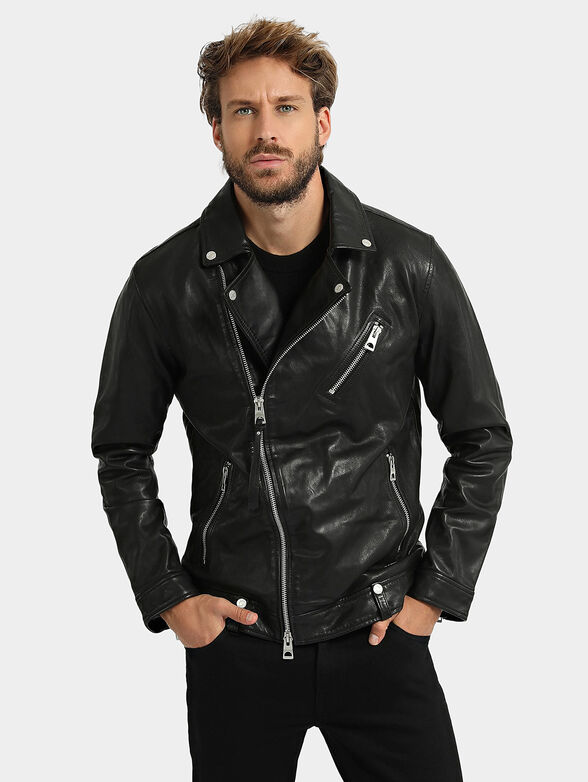 Black leather jacket with metal zips - 1