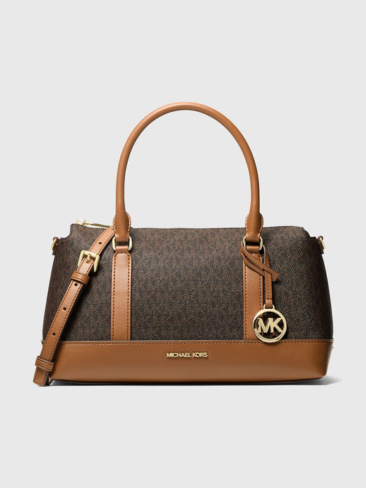 Brown bag with a logo detail