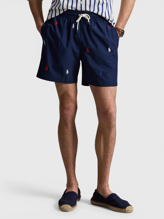 Beach shorts with colorful embroidered logo