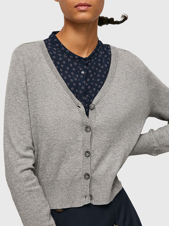 BRITTNEY grey cardigan with buttons and V-neck - 4