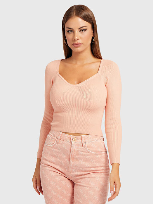 SWEETHEART SONNET pink ribbed sweater