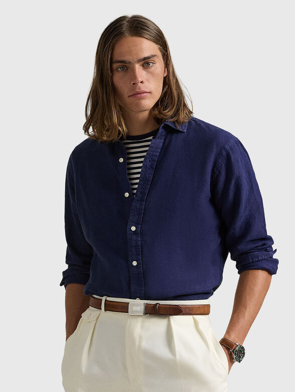 Navy blue linen shirt - 1