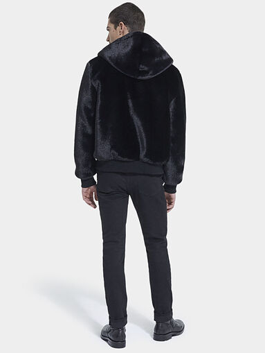 Black faux fur jacket with hood - 4