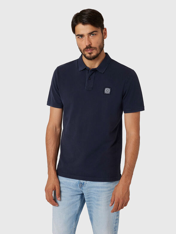 Beige cotton polo shirt with logo patch - 1