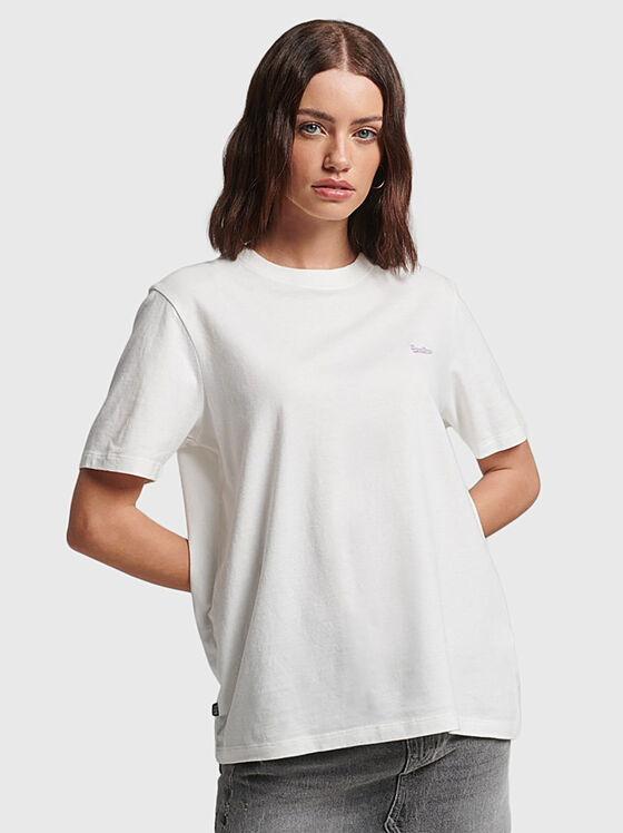 Бяла тениска VINTAGE от памук с бродирано лого - 1
