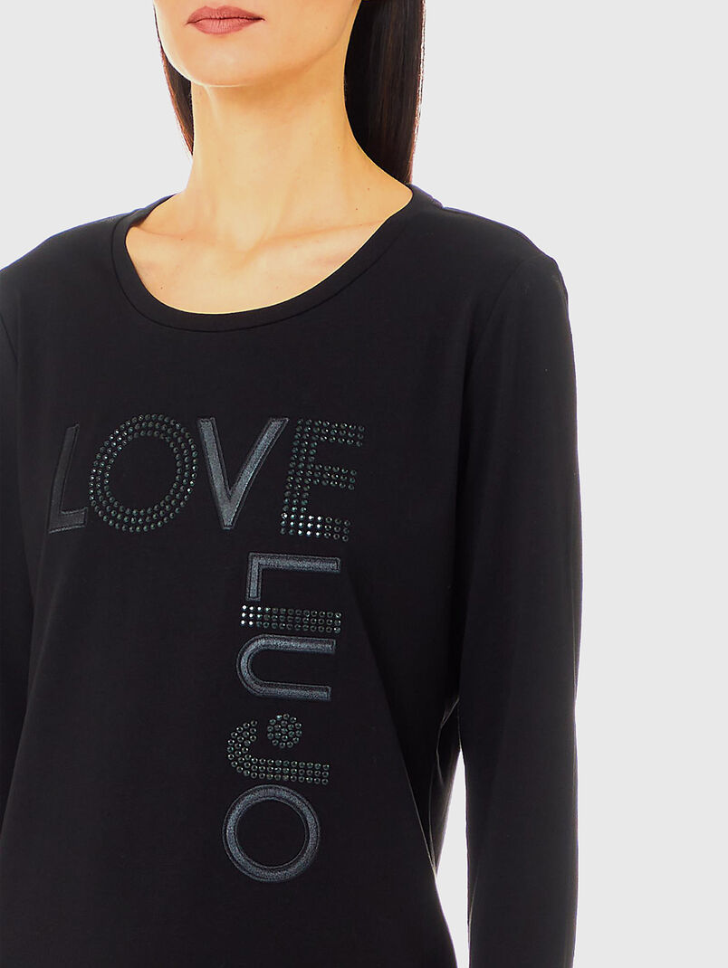 Long sleeve blouse with glitter  inscription - 3