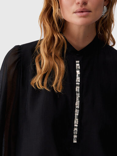 Black blouse with embroidered crystals - 4