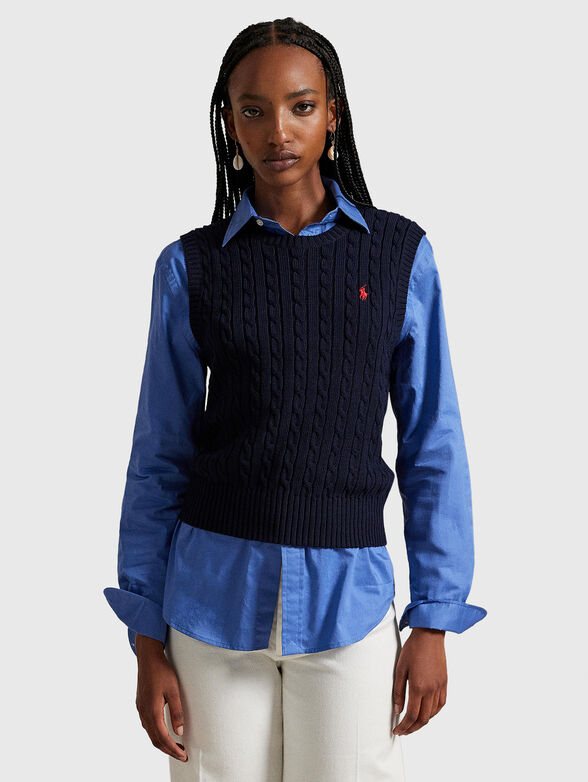 Knitted sweater with oval neckline and sleeves - 1