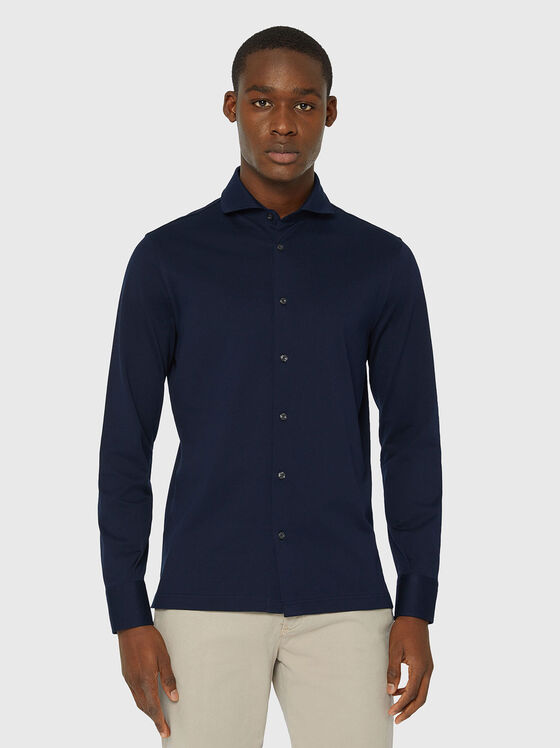 Памучна риза в тъмносин цвят - 1