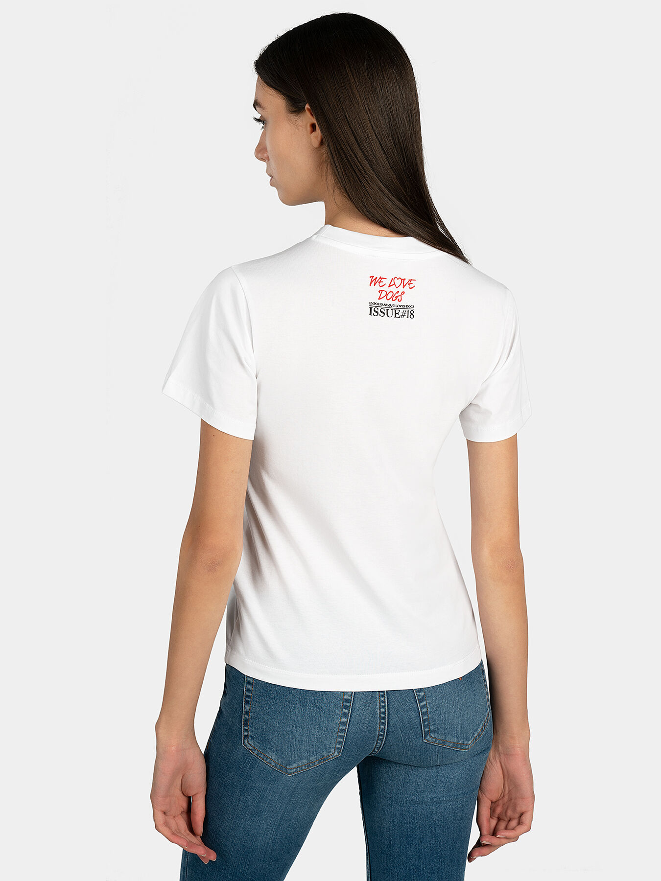 White T-shirt with colorful dog print brand EMPORIO ARMANI