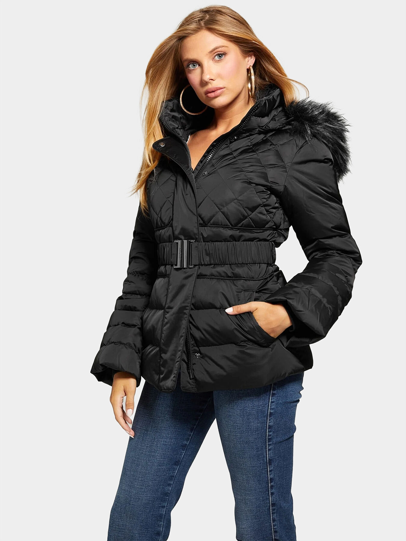 LAURIE down jacket in black color brand GUESS