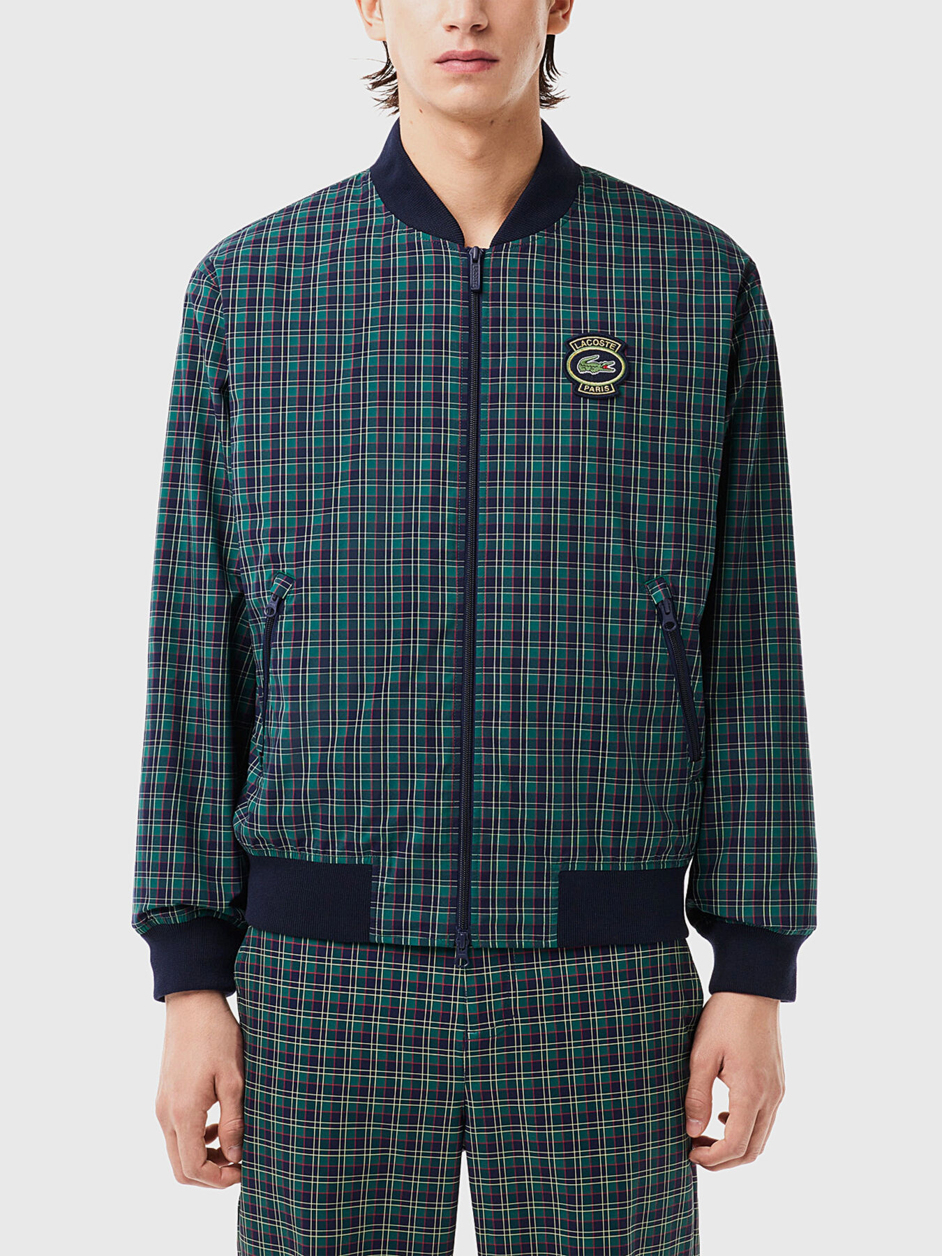 Bomber with plaid design and logo brand LACOSTE Globalbrandsstore en