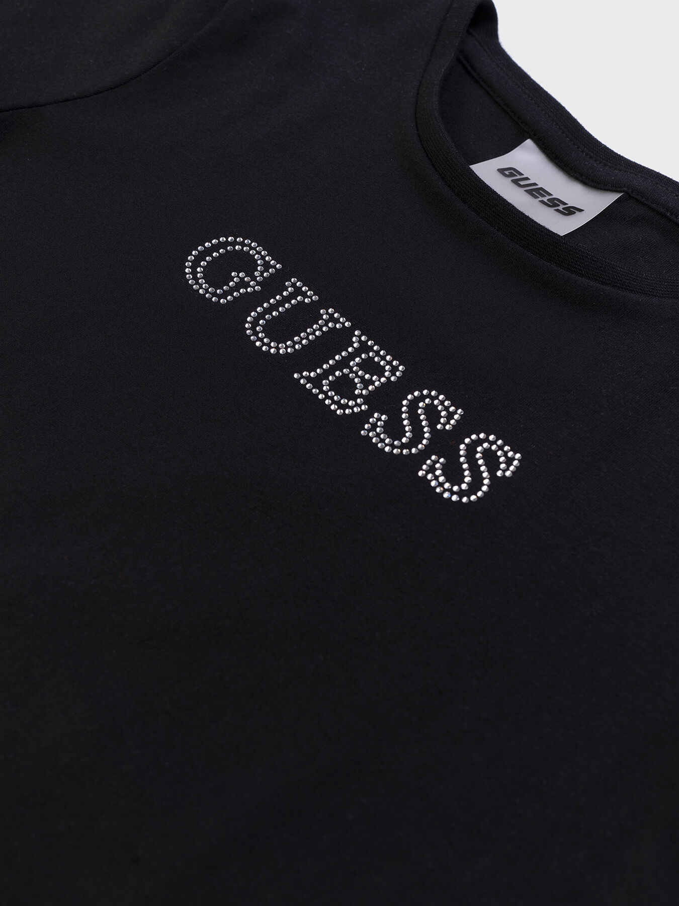Tシャツ・カットソー RHINESTONE LOGO T-SHIRT Black T-shirt with rhinestone logo brand GUESS