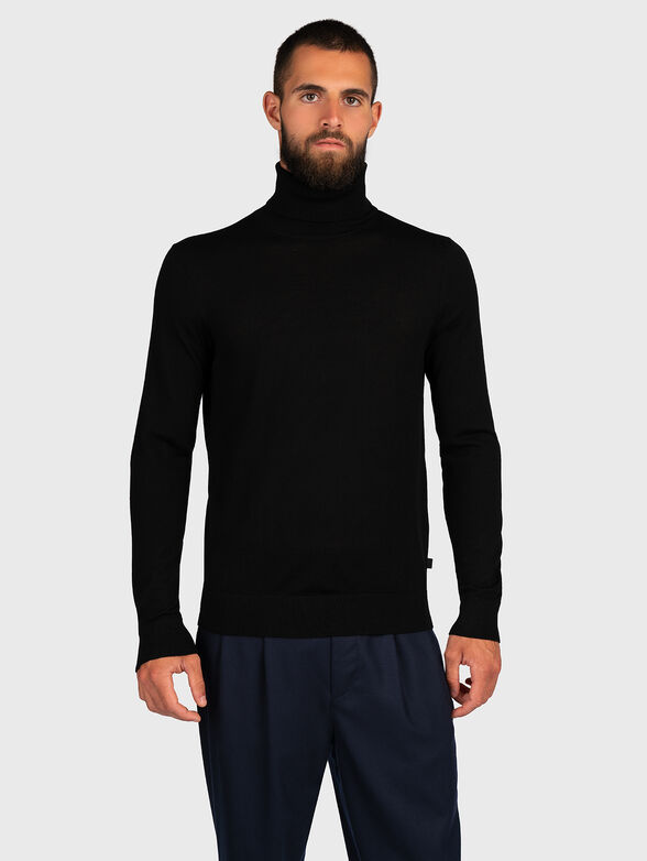 Black sweater with polo collar - 1