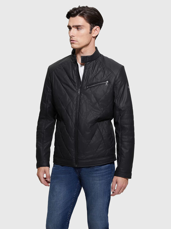 Black biker jacket with quilted effect  - 1