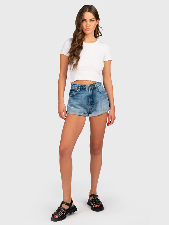 CARA blue cropped T-shirt in stretch rips - 2