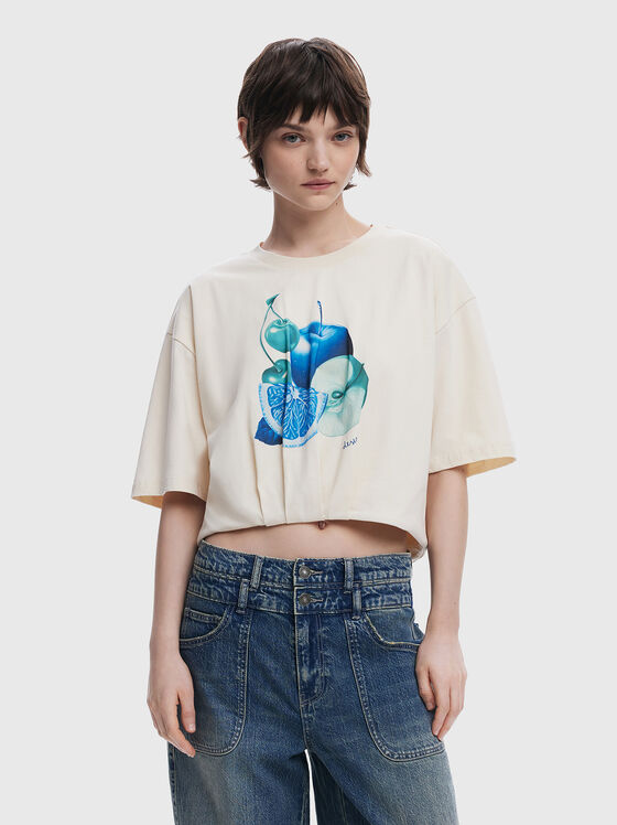 Short T-shirt with oval neckline - 1