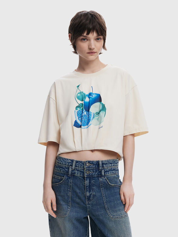 Short T-shirt with oval neckline - 1