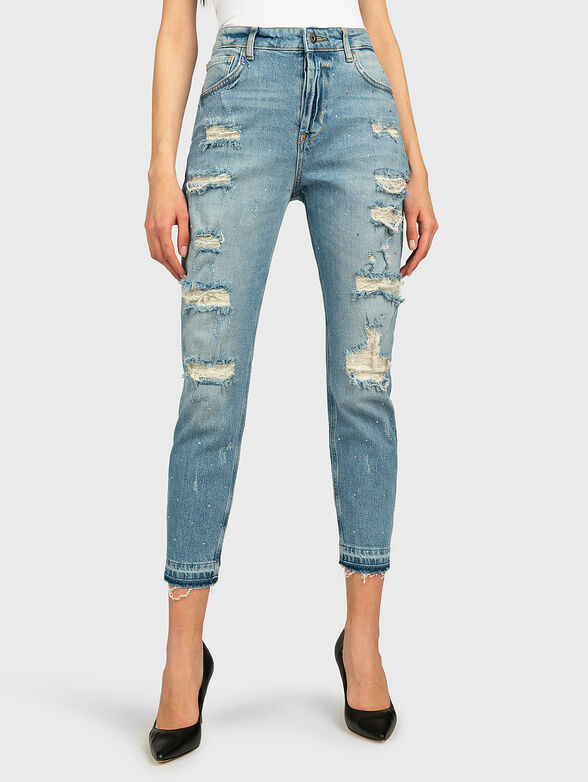 Jeans with abrasions and crystal applications - 1