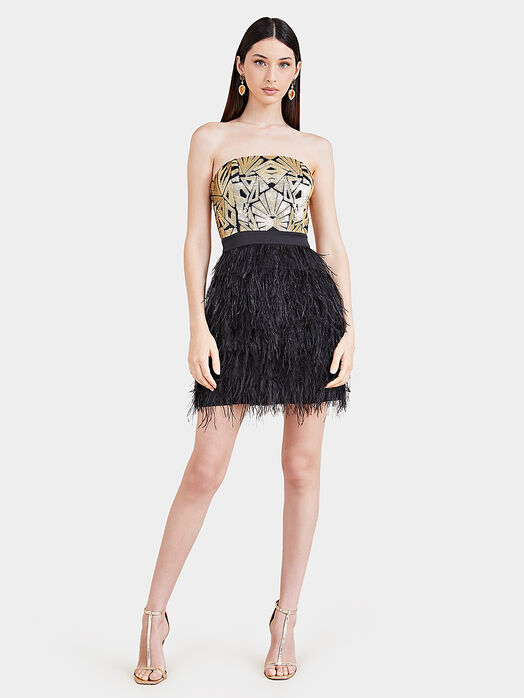 BRONWYN dress with feathers and golden sequins