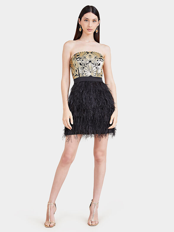 BRONWYN dress with feathers and golden sequins - 1