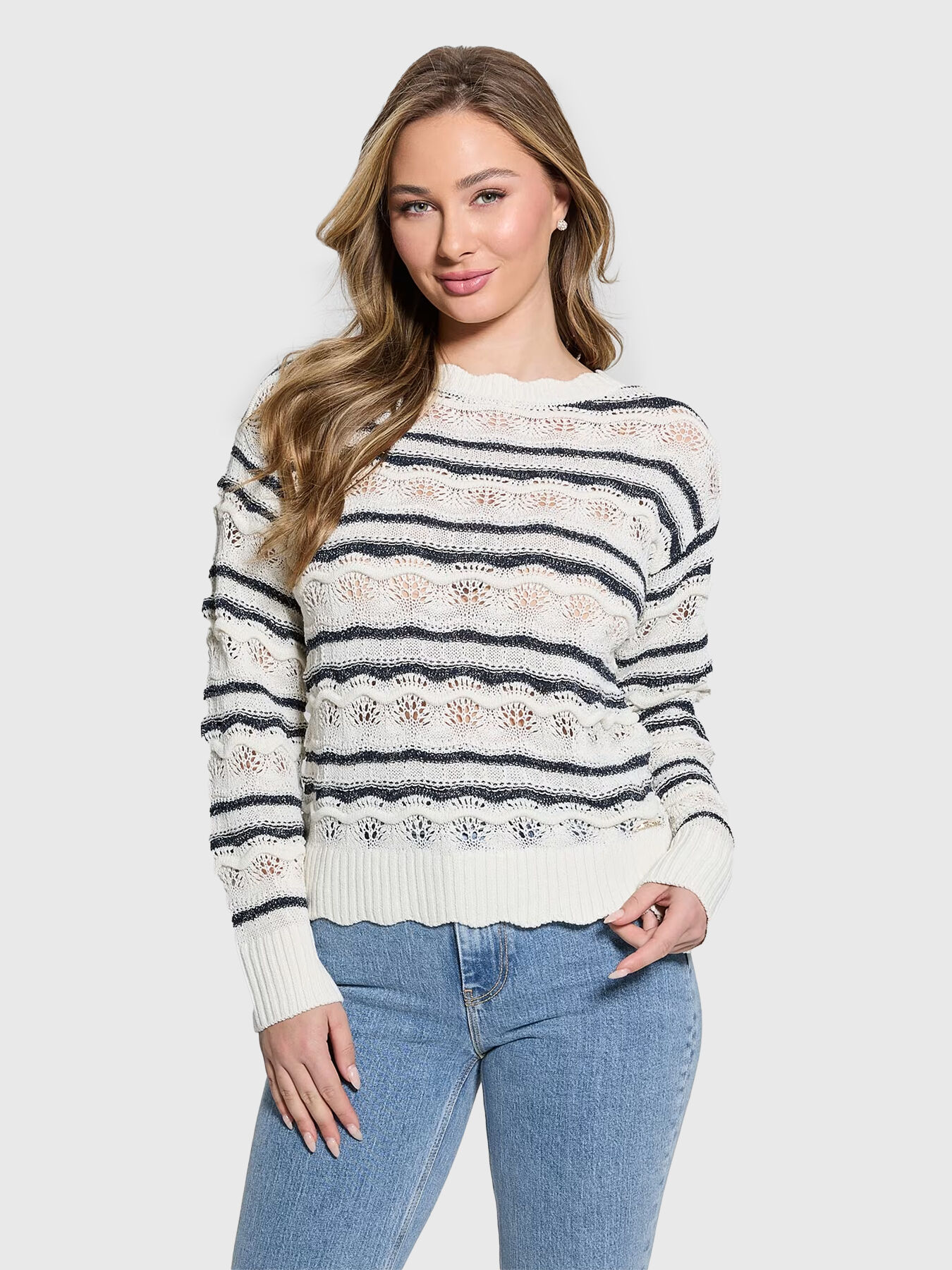 VALERIE striped sweater with openwork motifs brand GUESS