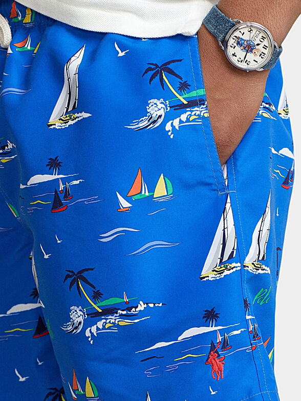Blue beach shorts with print - 3