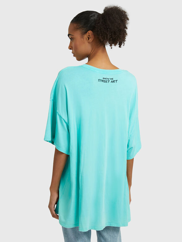 Oversized blue T-shirt with print  - 3