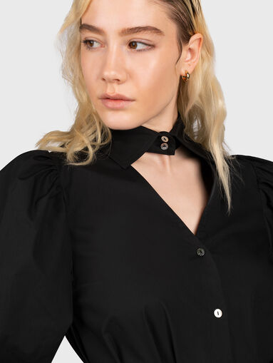 Black dress with buff sleeves and belt - 4