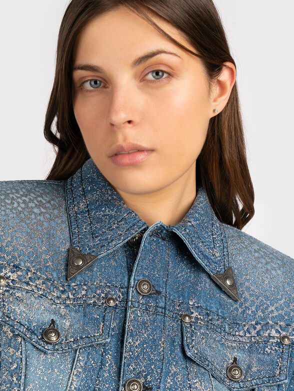 Denim cropped jacket with silver effect - 6