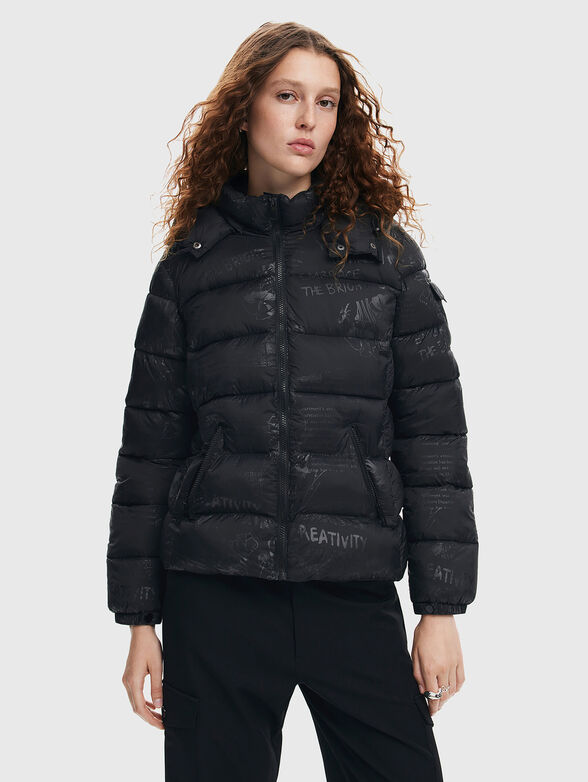 Quilted jacket with print in black colour - 1