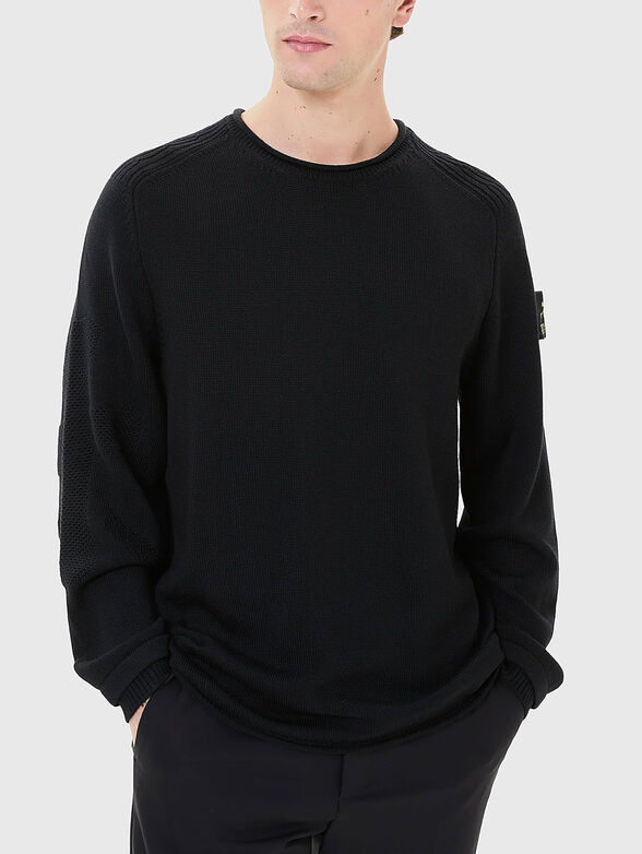 Wool sweater with oval neckline and logo - 1
