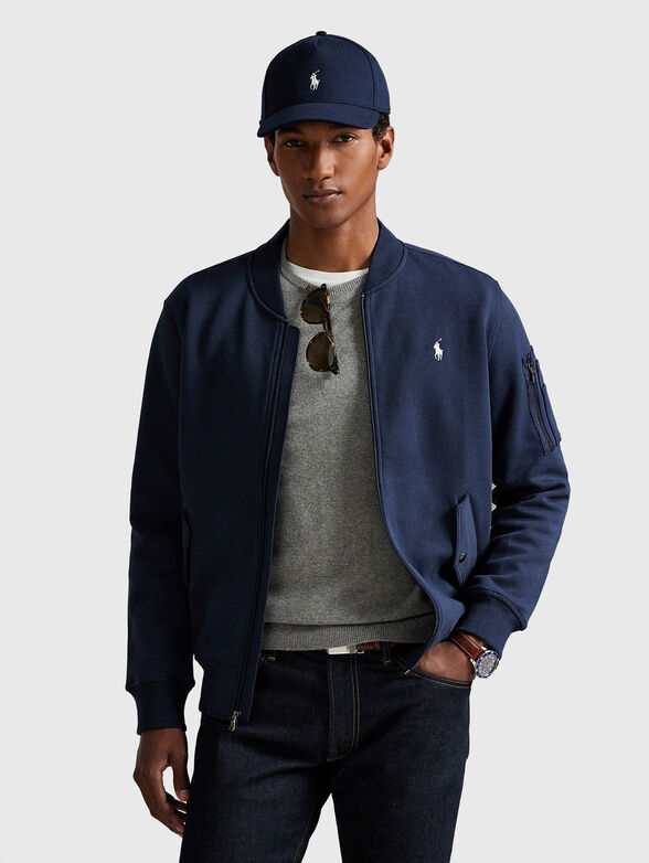 Cotton sweatshirt with zip and accent pockets - 1