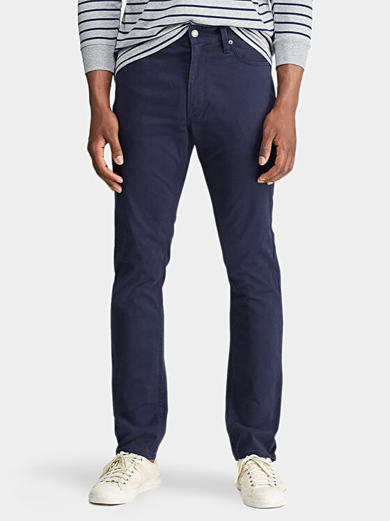 Памучен прав панталон в син цвят - 1