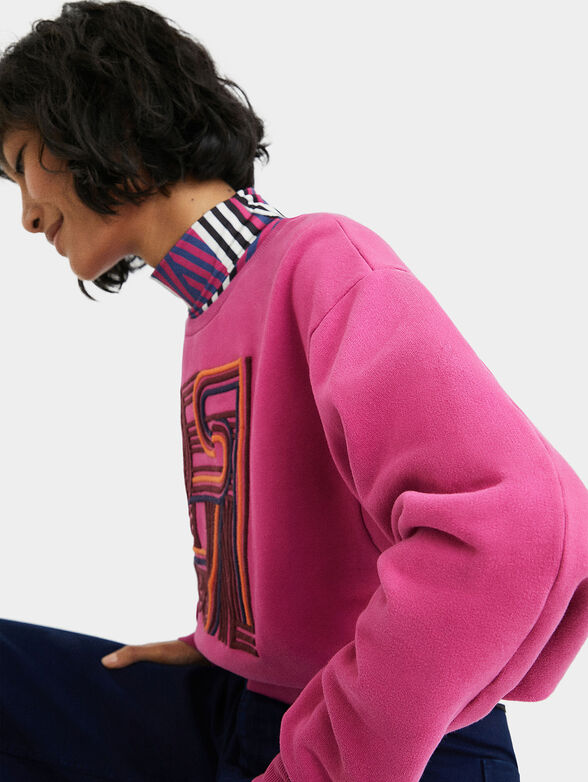Fuxia sweatshirt with embroidered maxi logo - 5