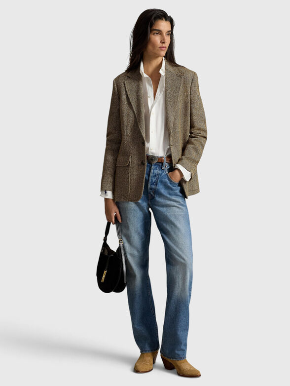 Herringbone pattern linen blend blazer - 2