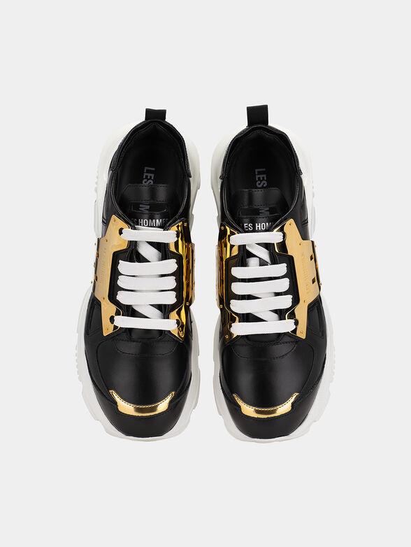 Leather sneakers with gold metal detail - 6