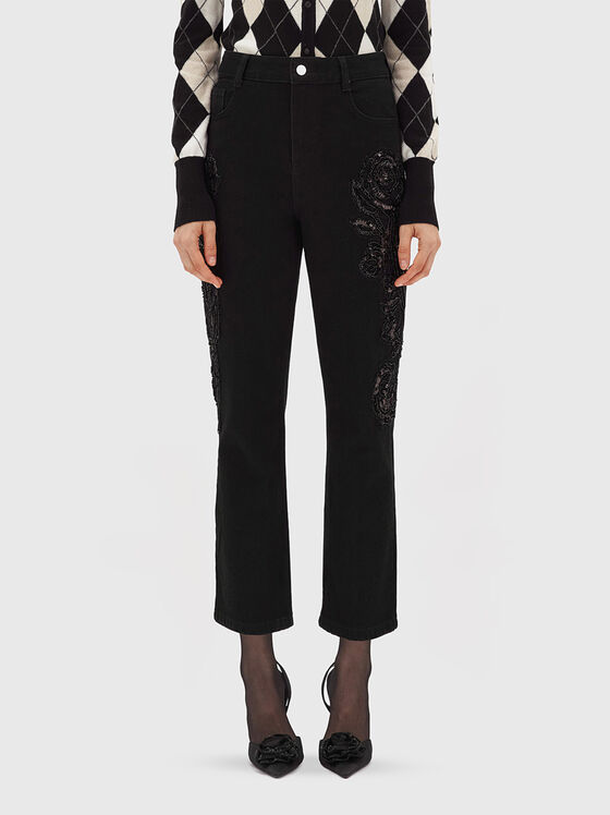 Черни дънки с апликирани пайети - 1