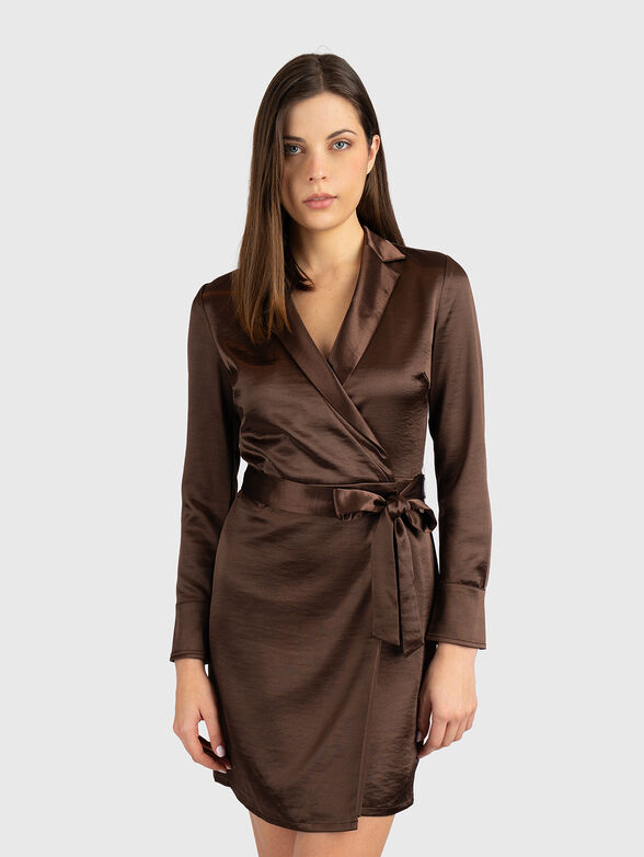 SHARICE satin dress with waist belt - 1