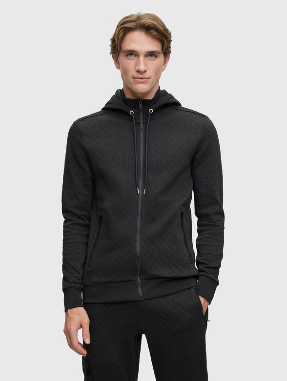 Cotton-blend hoodie with monogram effect  - 1