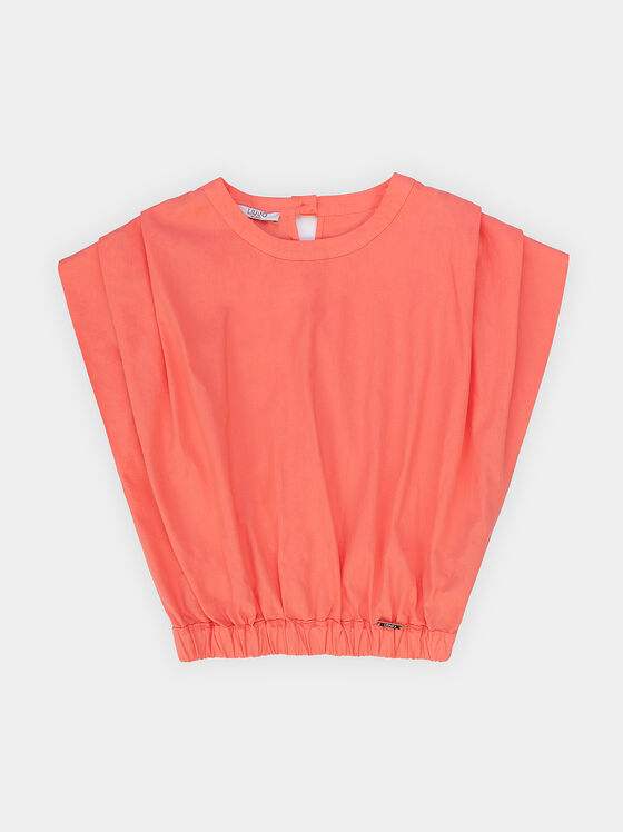 Памучен топ в цвят корал - 1