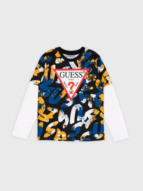 Blouse with print and triangular logo accent  - 1