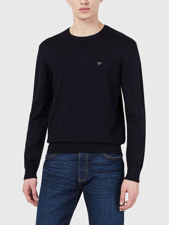 Sweater with oval neckline and logo - 1