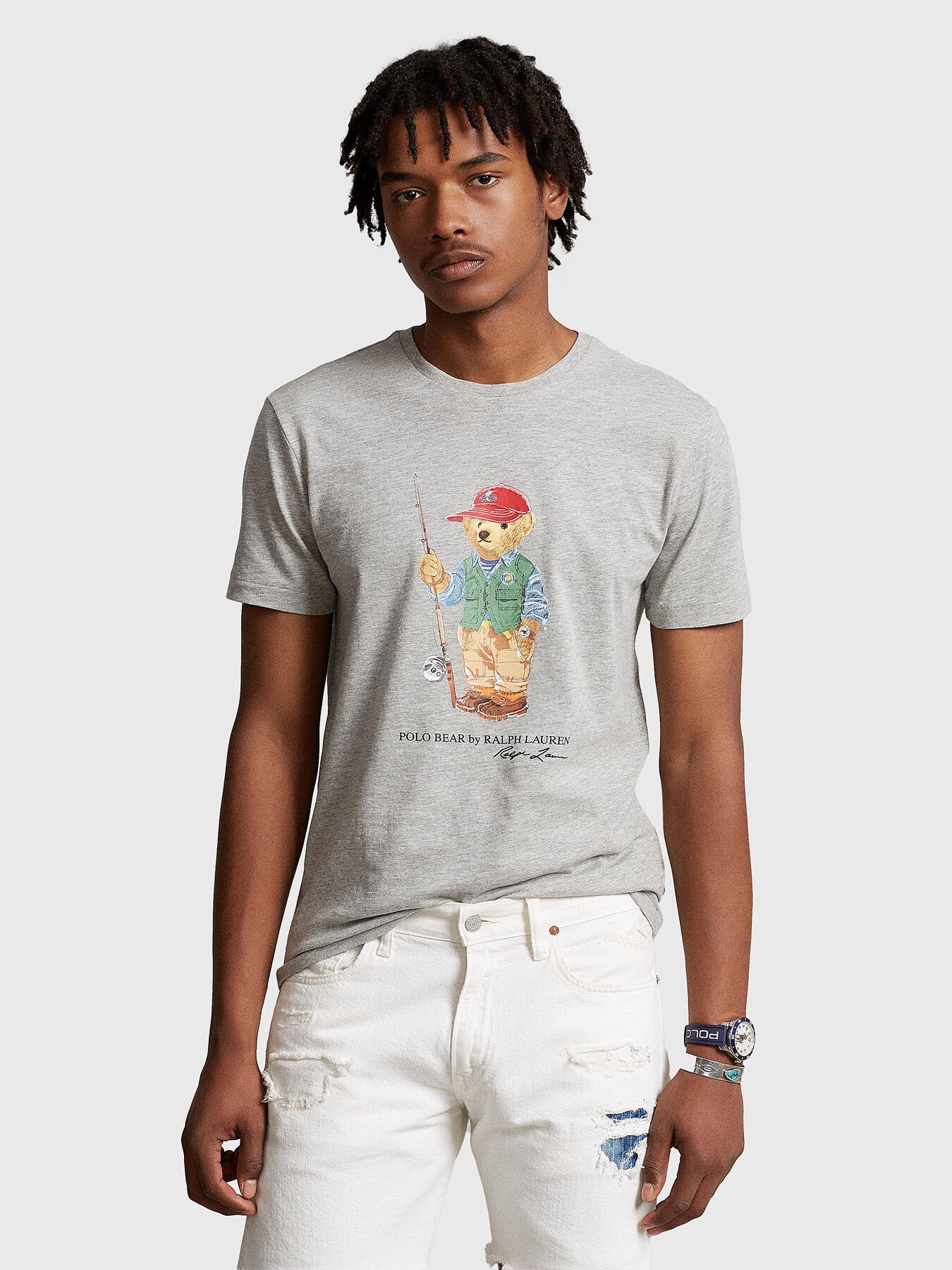 Grey cotton T-shirt with Polo Bear print brand POLO RALPH LAUREN